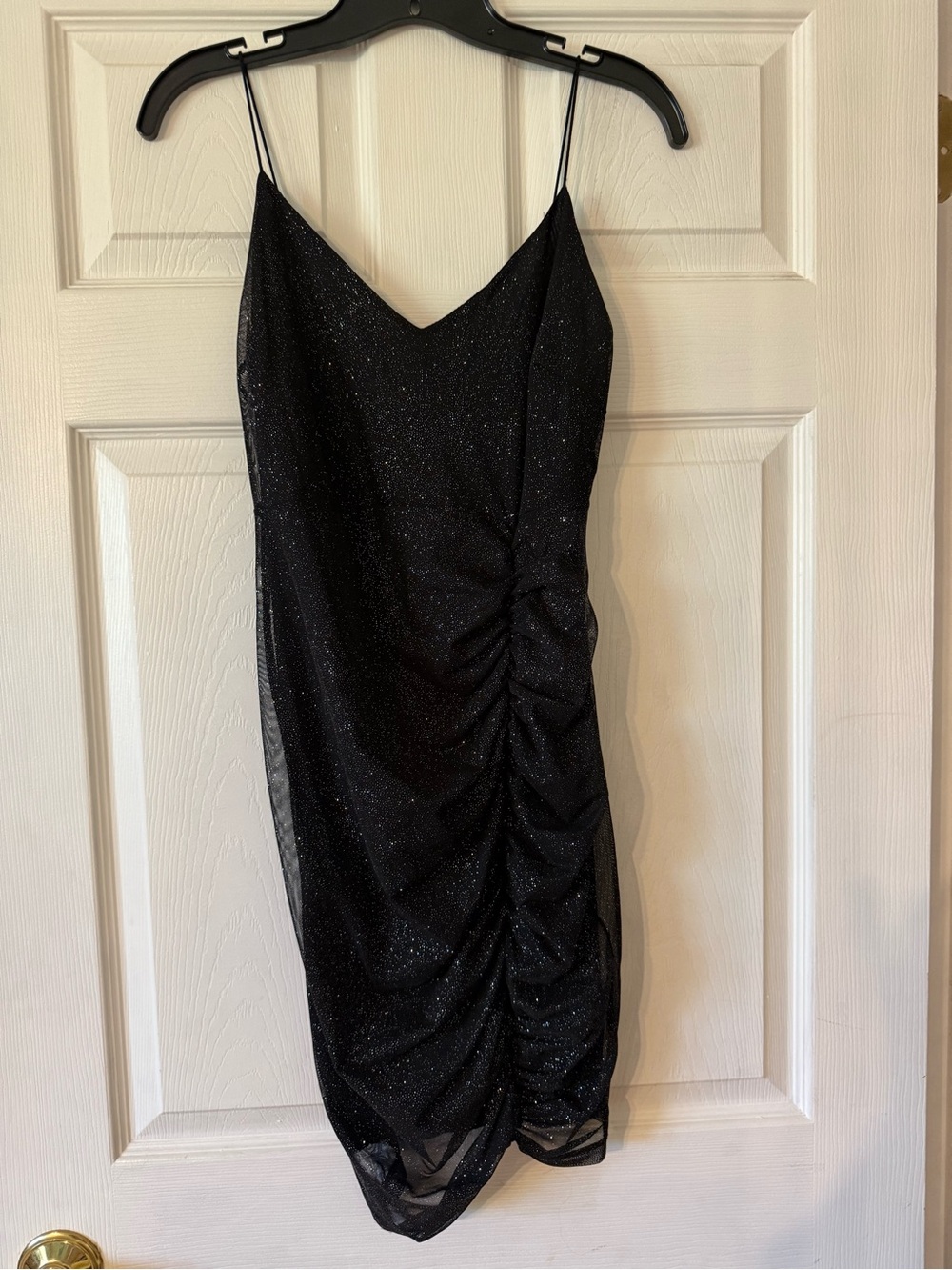 Windsor Black Sparkle Ruched Slip Dress